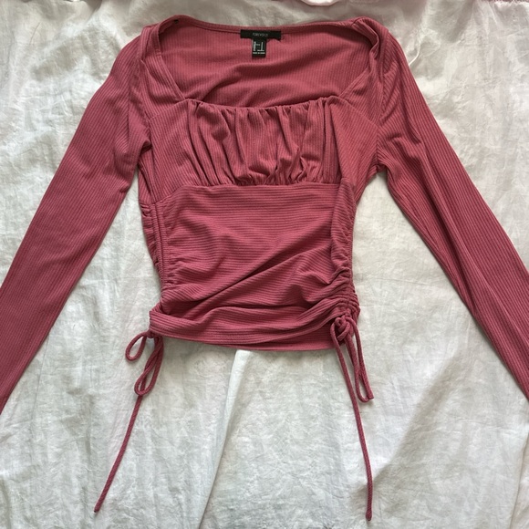 F21 Pink Ruched Long Sleeve Blouse - Picture 1 of 5